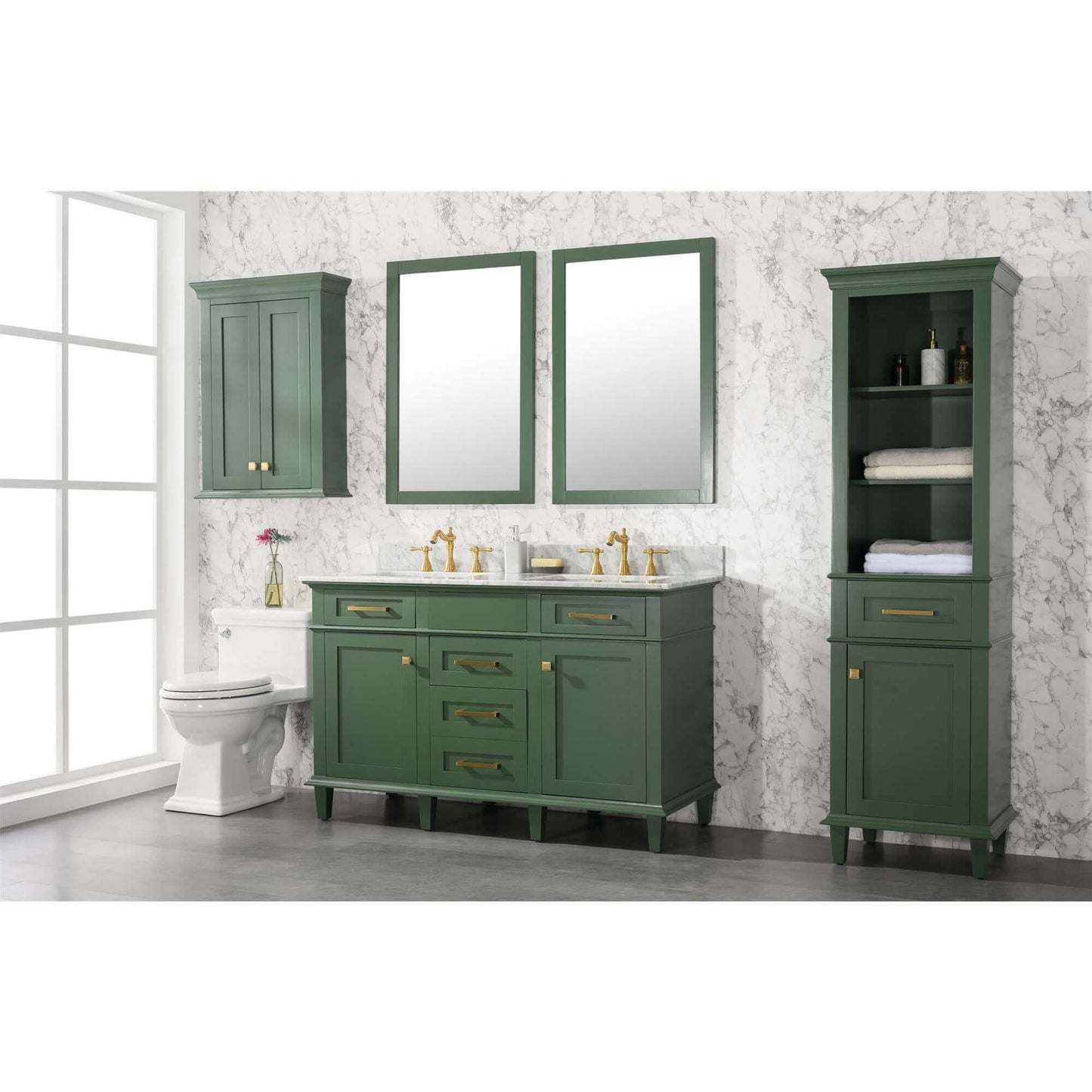 54" Vogue Green Finish Double Sink Vanity Cabinet With Carrara White Top - WLF2254-VG