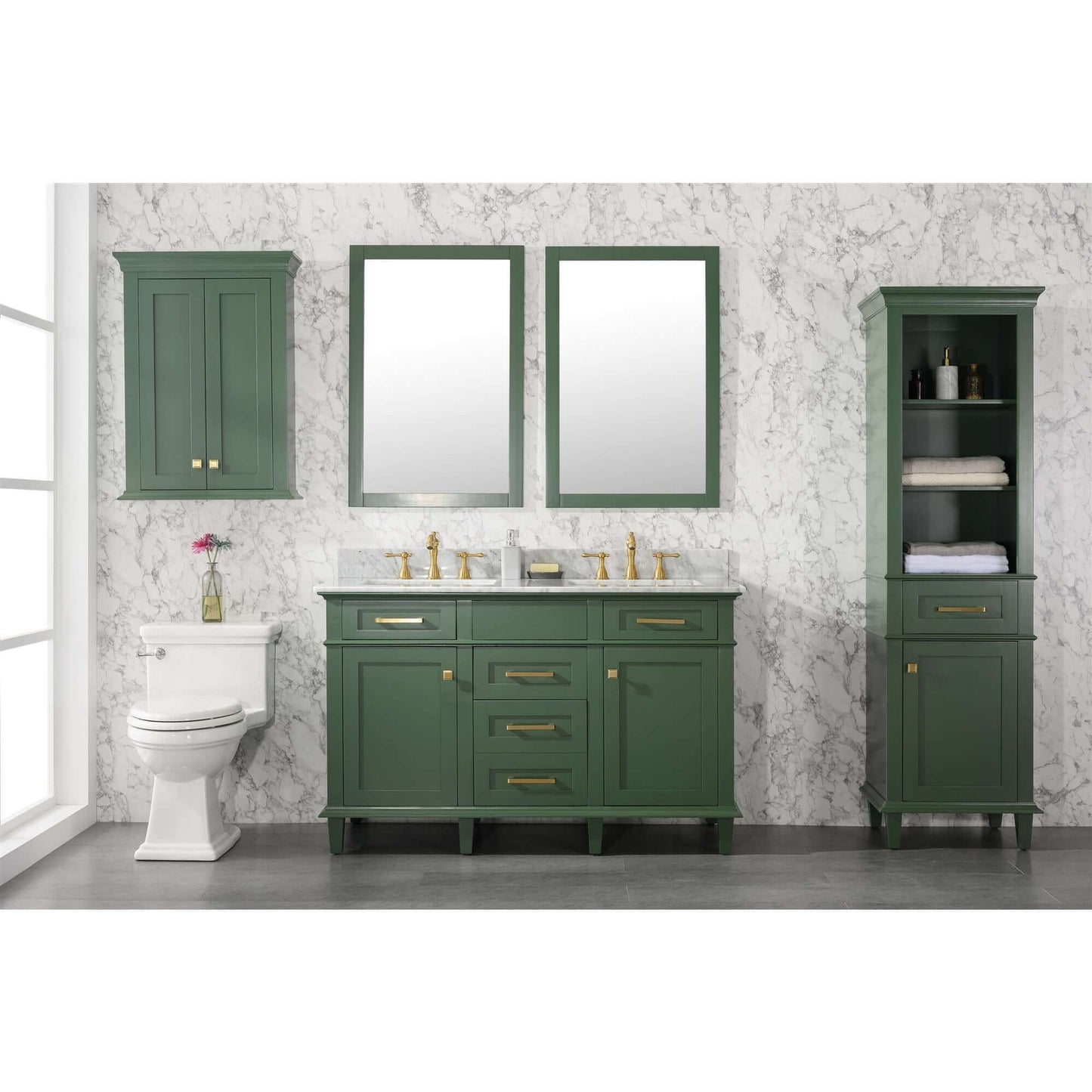 54" Vogue Green Finish Double Sink Vanity Cabinet With Carrara White Top - WLF2254-VG