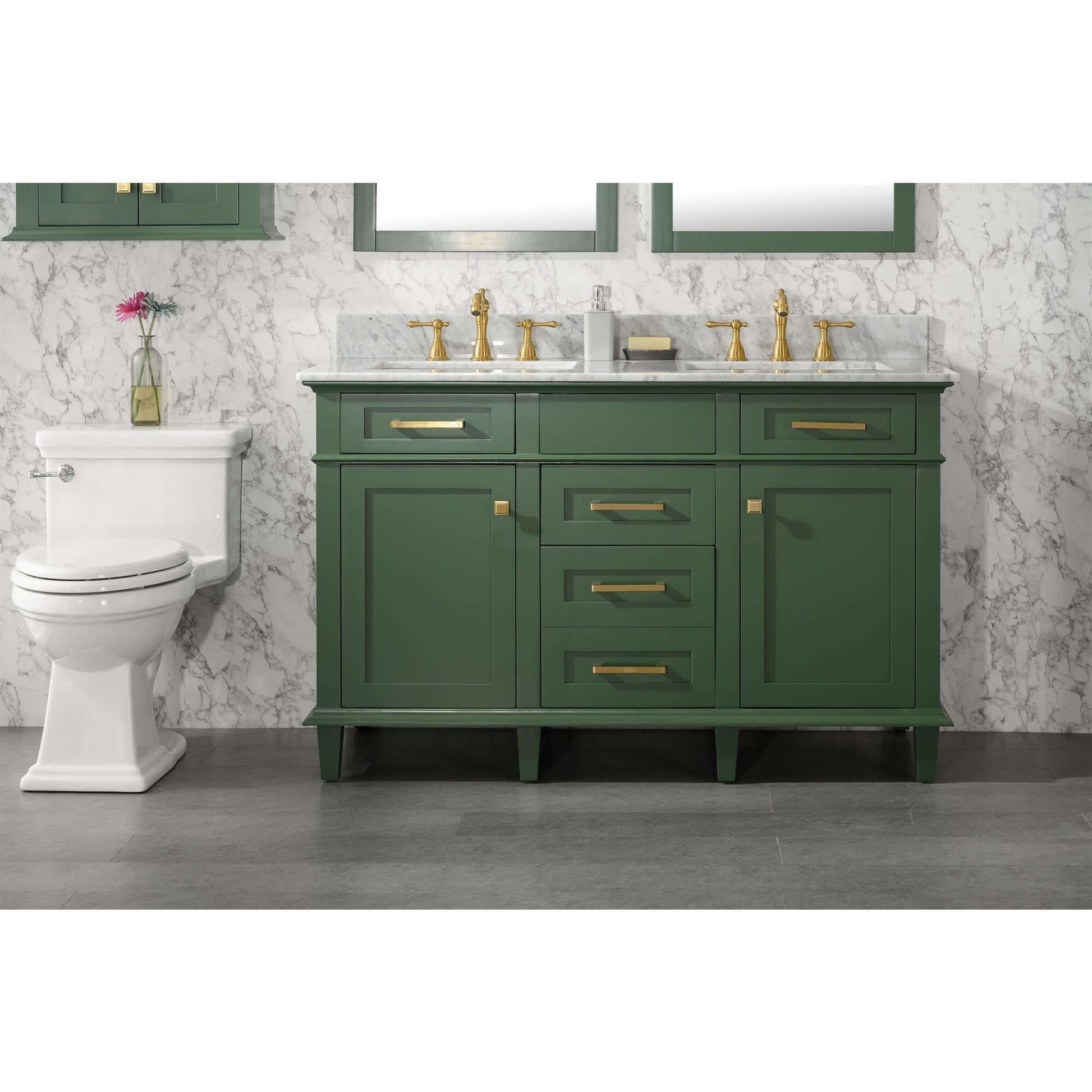 54" Vogue Green Finish Double Sink Vanity Cabinet With Carrara White Top - WLF2254-VG