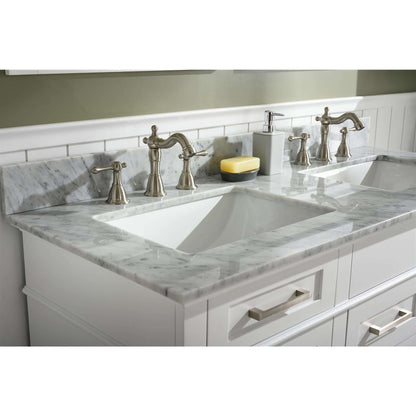 54" White Finish Double Sink Vanity Cabinet With Carrara White Top - WLF2254-W