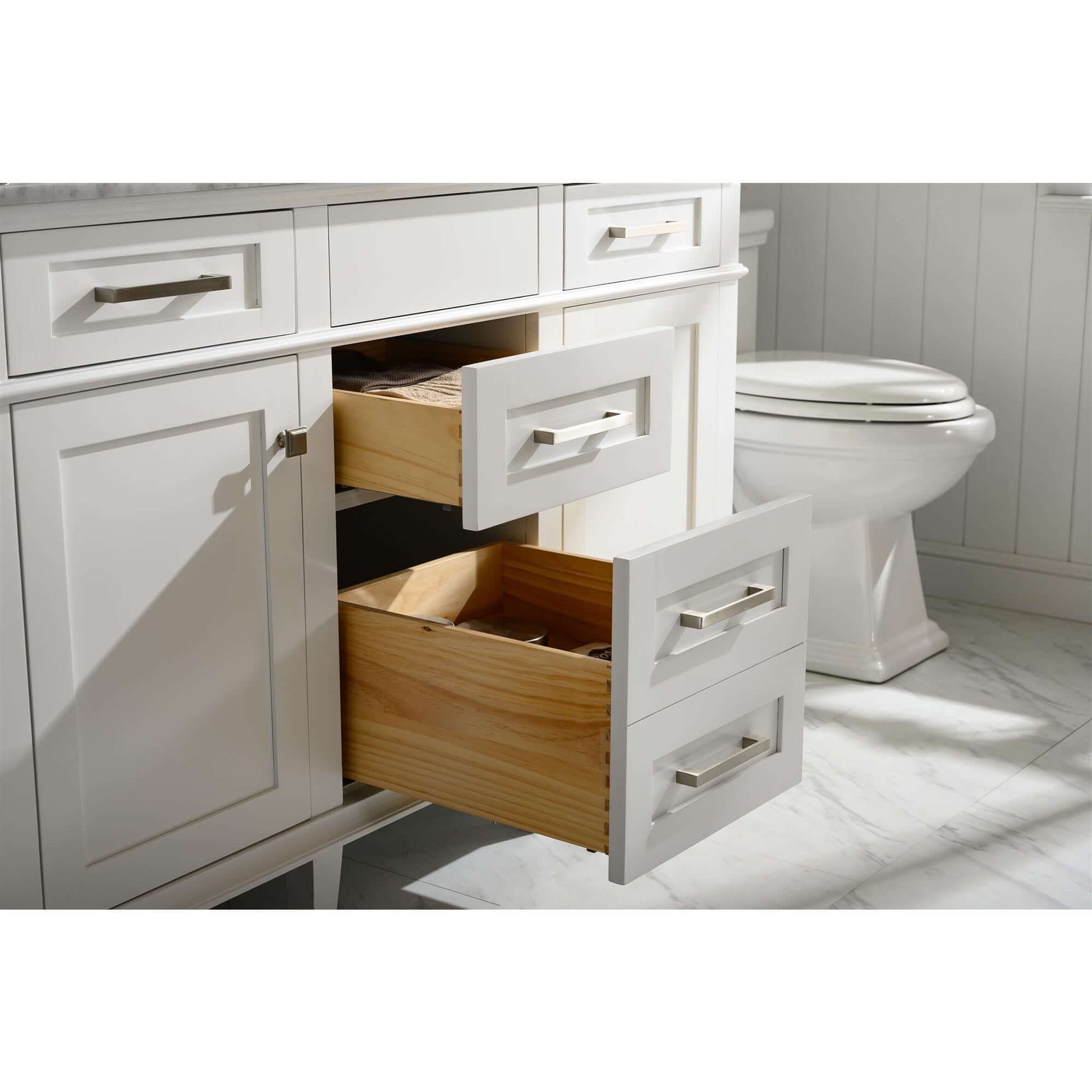 54" White Finish Double Sink Vanity Cabinet With Carrara White Top - WLF2254-W