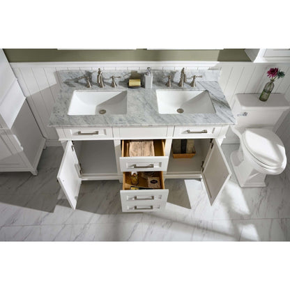 54" White Finish Double Sink Vanity Cabinet With Carrara White Top - WLF2254-W