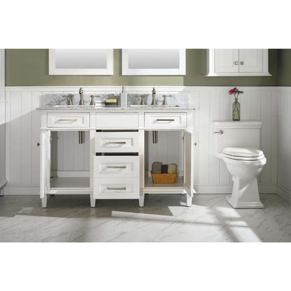 54" White Finish Double Sink Vanity Cabinet With Carrara White Top - WLF2254-W