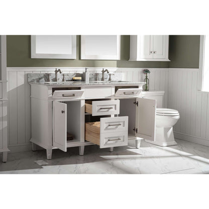 54" White Finish Double Sink Vanity Cabinet With Carrara White Top - WLF2254-W