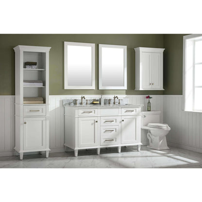 54" White Finish Double Sink Vanity Cabinet With Carrara White Top - WLF2254-W