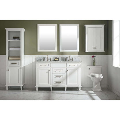 54" White Finish Double Sink Vanity Cabinet With Carrara White Top - WLF2254-W