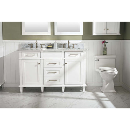 54" White Finish Double Sink Vanity Cabinet With Carrara White Top - WLF2254-W