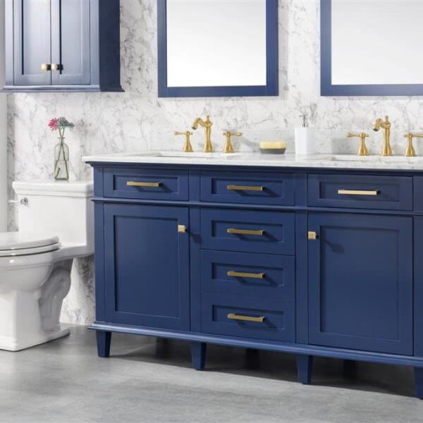 60" Blue Finish Double Sink Vanity Cabinet With Carrara White Top - WLF2260D-B