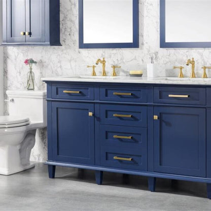 60" Blue Finish Double Sink Vanity Cabinet With Carrara White Top - WLF2260D-B