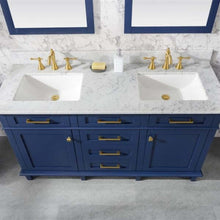 Load image into Gallery viewer, 60&quot; Blue Finish Double Sink Vanity Cabinet With Carrara White Top - WLF2260D-B