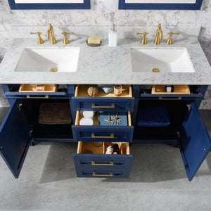 60" Blue Finish Double Sink Vanity Cabinet With Carrara White Top - WLF2260D-B