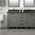 60" Pewter Green Finish Double Sink Vanity Cabinet With Blue Lime Stone Top - WLF2260D-PG