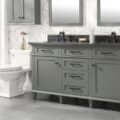 60" Pewter Green Finish Double Sink Vanity Cabinet With Blue Lime Stone Top - WLF2260D-PG