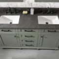 Load image into Gallery viewer, 60&quot; Pewter Green Finish Double Sink Vanity Cabinet With Blue Lime Stone Top - WLF2260D-PG