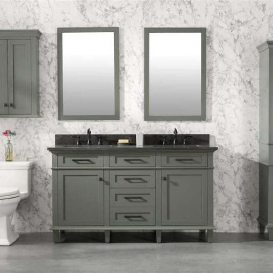 60" Pewter Green Finish Double Sink Vanity Cabinet With Blue Lime Stone Top - WLF2260D-PG