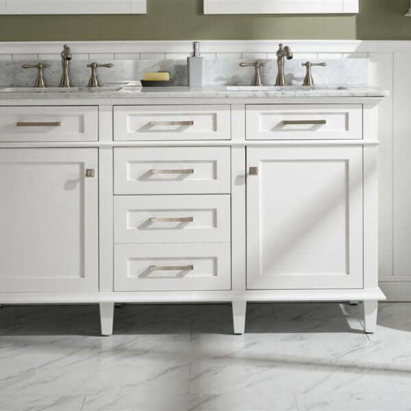 60" White Finish Double Sink Vanity Cabinet With Carrara White Top - WLF2260D-W