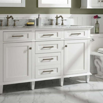 60" White Finish Double Sink Vanity Cabinet With Carrara White Top - WLF2260D-W