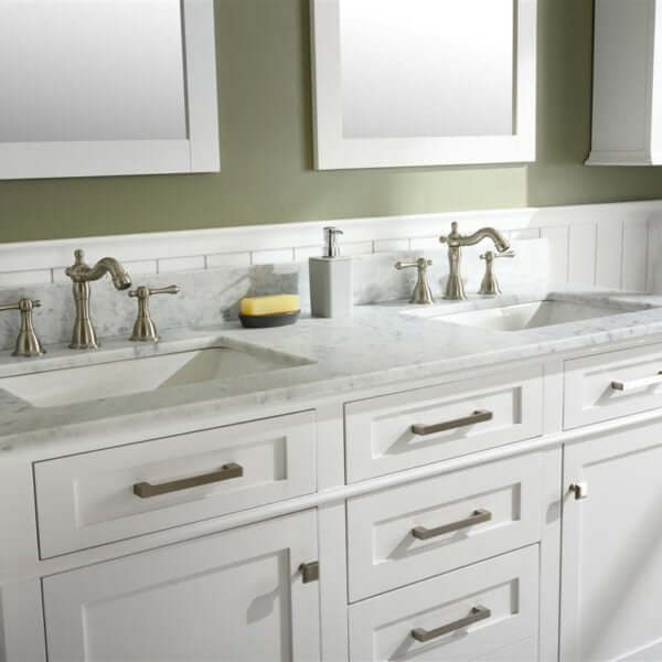 60" White Finish Double Sink Vanity Cabinet With Carrara White Top - WLF2260D-W