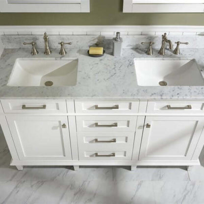 60" White Finish Double Sink Vanity Cabinet With Carrara White Top - WLF2260D-W