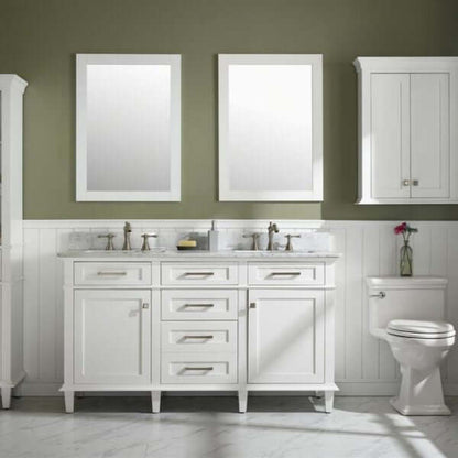 60" White Finish Double Sink Vanity Cabinet With Carrara White Top - WLF2260D-W