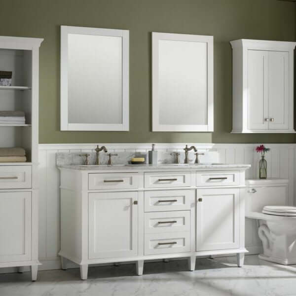 60" White Finish Double Sink Vanity Cabinet With Carrara White Top - WLF2260D-W