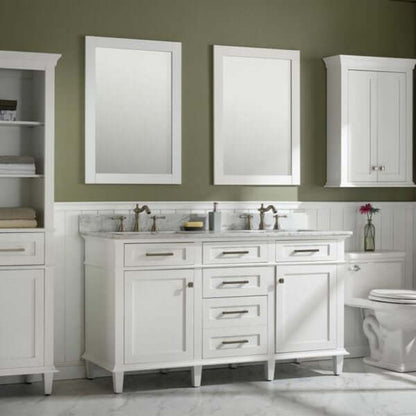 60" White Finish Double Sink Vanity Cabinet With Carrara White Top - WLF2260D-W