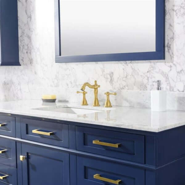 60" Blue Finish Single Sink Vanity Cabinet With Carrara White Top - WLF2260S-B