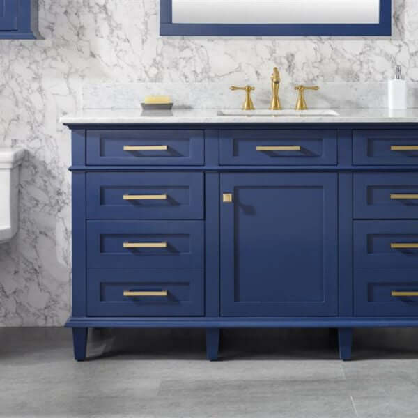 60" Blue Finish Single Sink Vanity Cabinet With Carrara White Top - WLF2260S-B