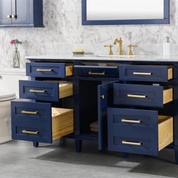 60" Blue Finish Single Sink Vanity Cabinet With Carrara White Top - WLF2260S-B