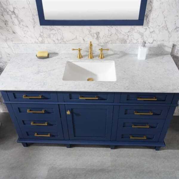 60" Blue Finish Single Sink Vanity Cabinet With Carrara White Top - WLF2260S-B