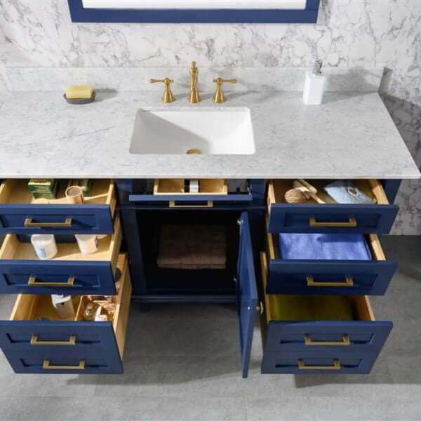 60" Blue Finish Single Sink Vanity Cabinet With Carrara White Top - WLF2260S-B