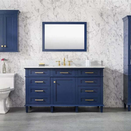 60" Blue Finish Single Sink Vanity Cabinet With Carrara White Top - WLF2260S-B