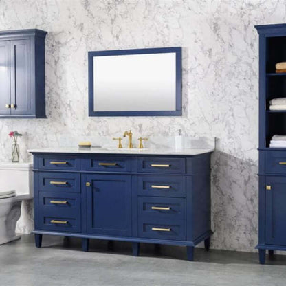 60" Blue Finish Single Sink Vanity Cabinet With Carrara White Top - WLF2260S-B