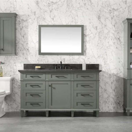 60" Pewter Green Finish Single Sink Vanity Cabinet With Blue Lime Stone Top - WLF2260S-PG