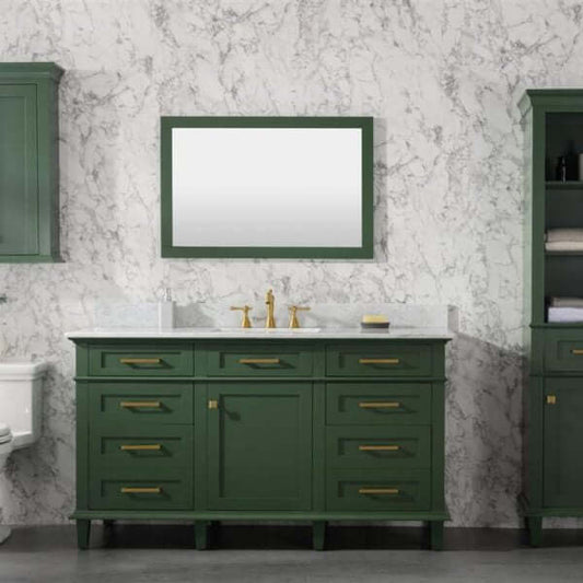 60" Vogue Green Finish Single Sink Vanity Cabinet With Carrara White Top - WLF2260S-VG