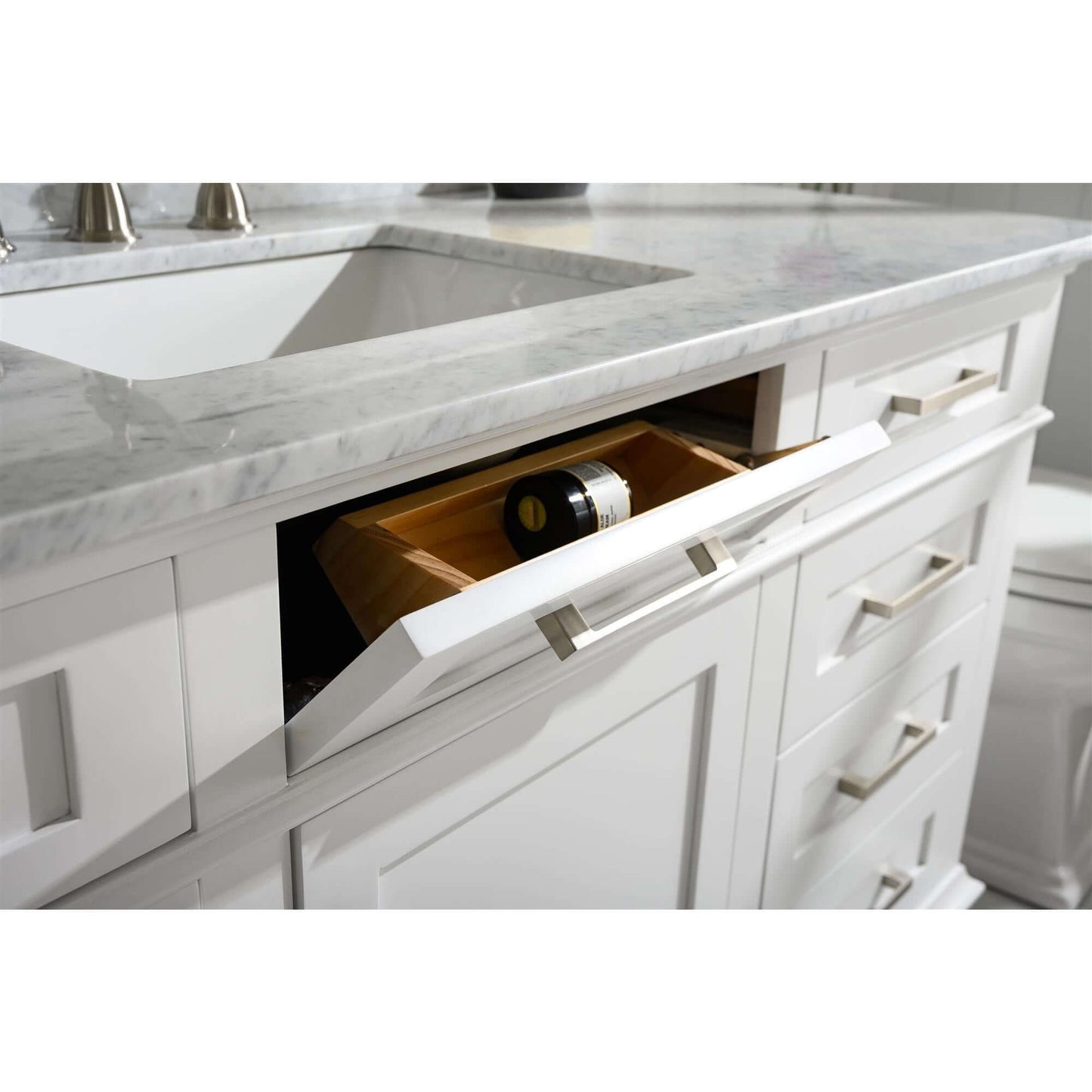 60" White Finish Single Sink Vanity Cabinet With Carrara White Top - WLF2260S-W