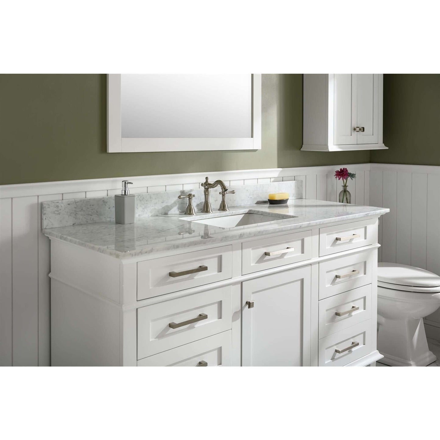 60" White Finish Single Sink Vanity Cabinet With Carrara White Top - WLF2260S-W