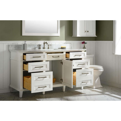 60" White Finish Single Sink Vanity Cabinet With Carrara White Top - WLF2260S-W