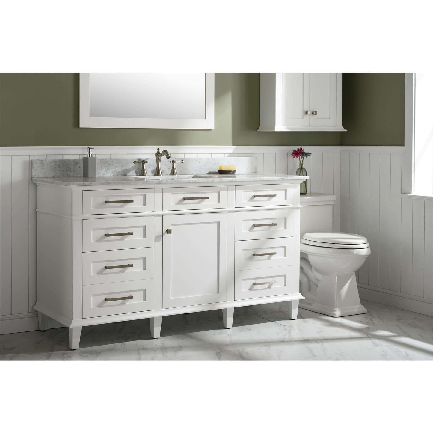 60" White Finish Single Sink Vanity Cabinet With Carrara White Top - WLF2260S-W