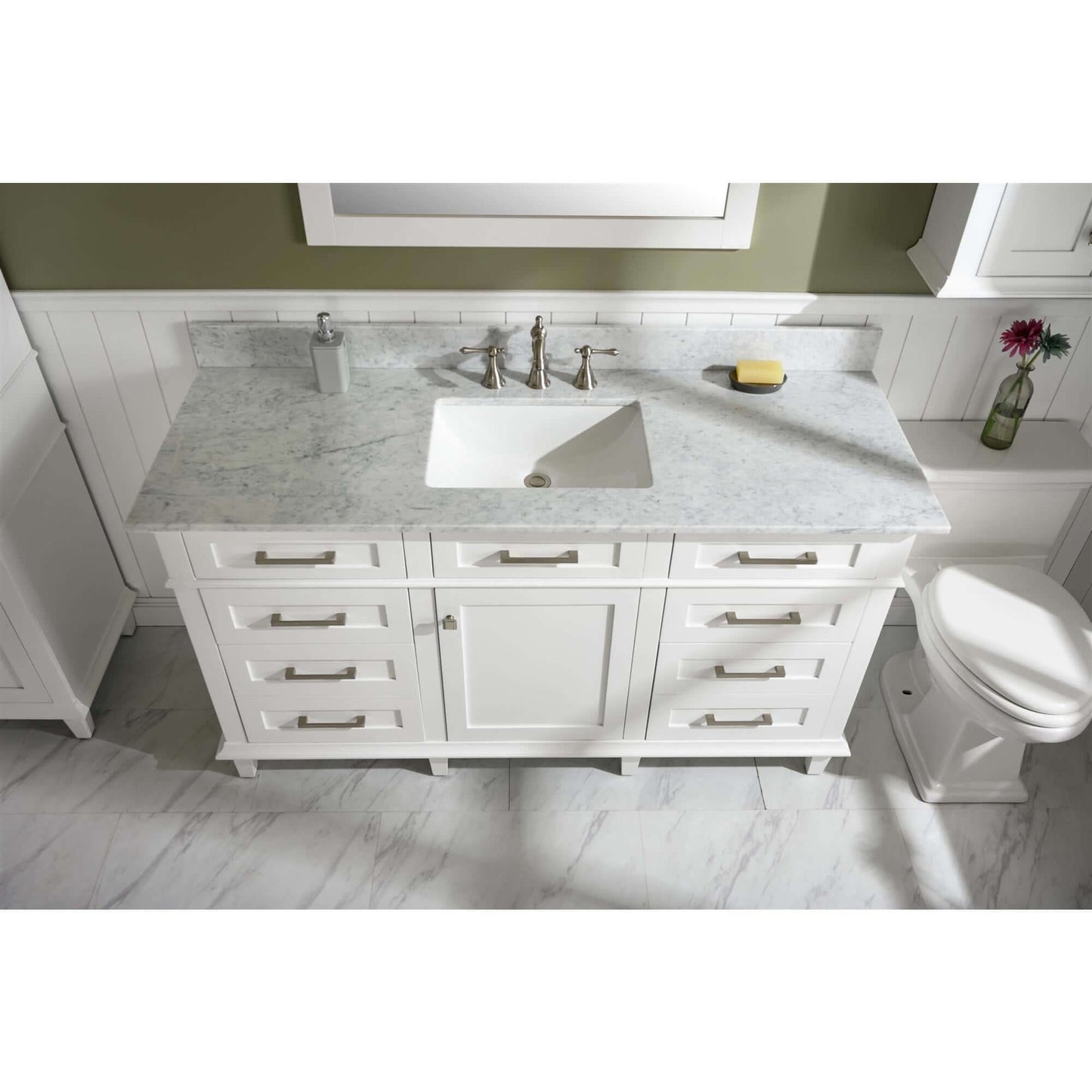 60" White Finish Single Sink Vanity Cabinet With Carrara White Top - WLF2260S-W