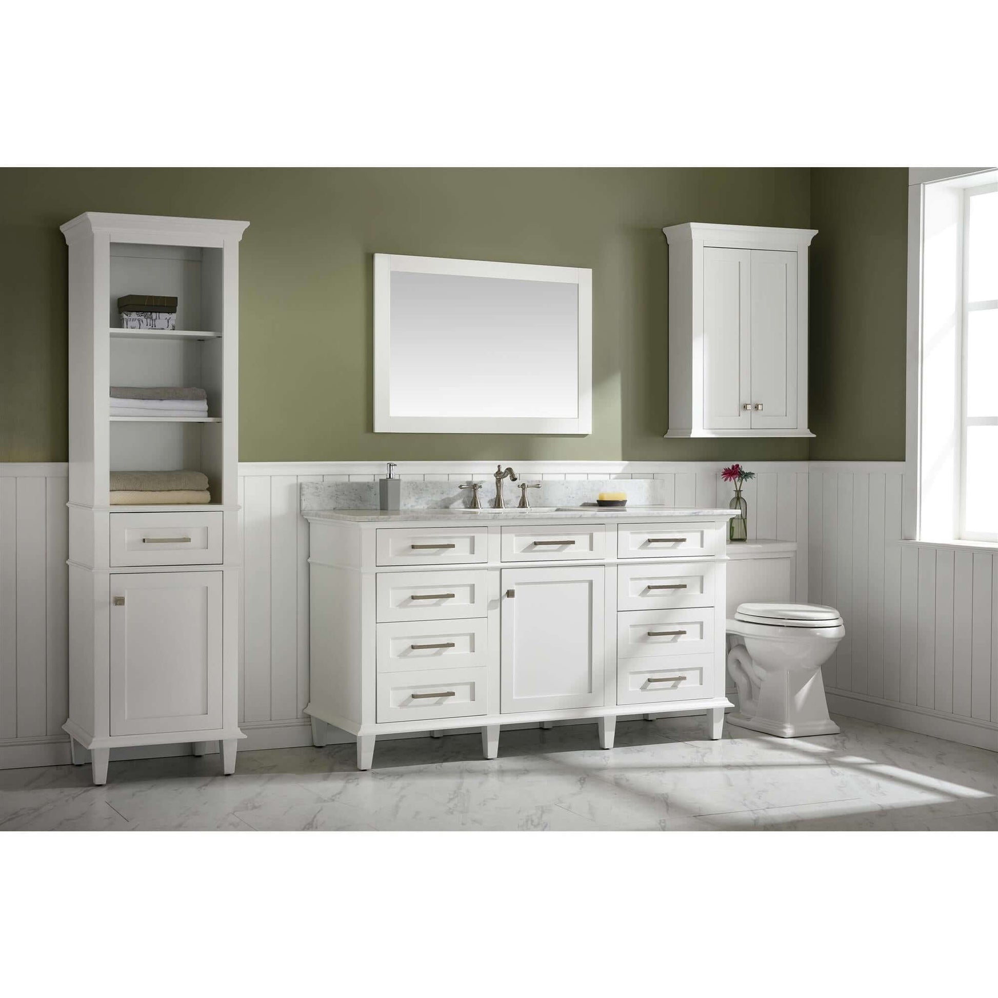 60" White Finish Single Sink Vanity Cabinet With Carrara White Top - WLF2260S-W