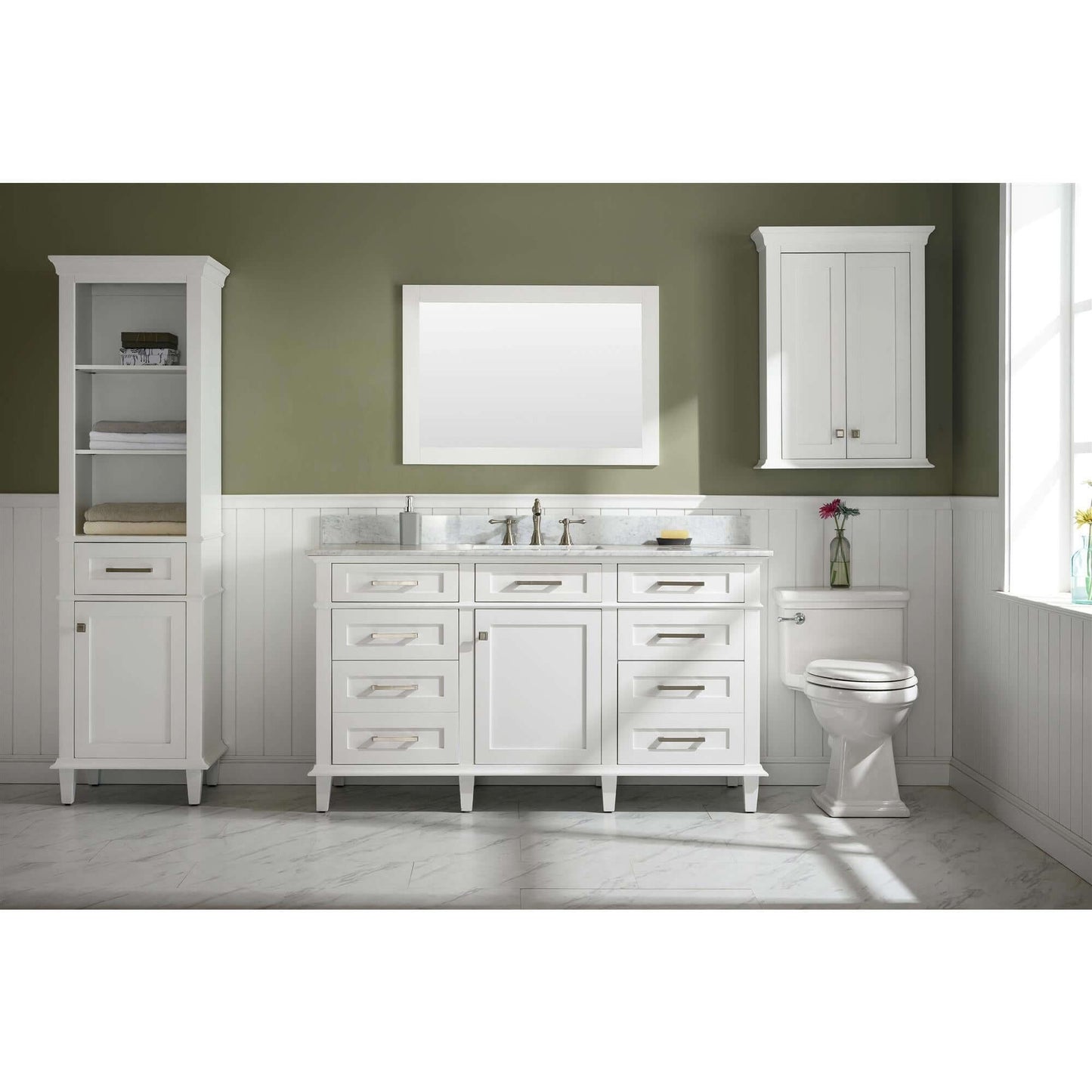 60" White Finish Single Sink Vanity Cabinet With Carrara White Top - WLF2260S-W