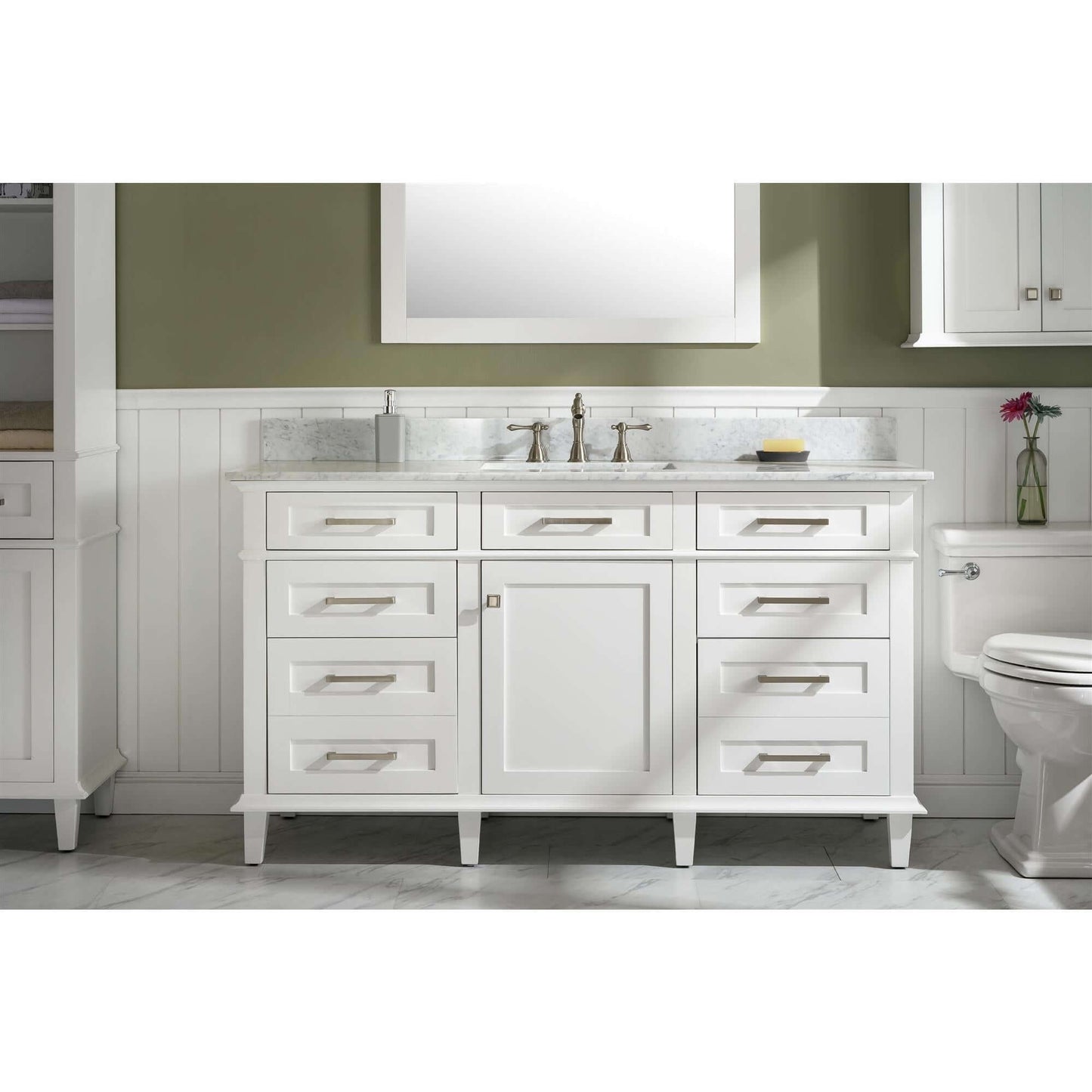 60" White Finish Single Sink Vanity Cabinet With Carrara White Top - WLF2260S-W