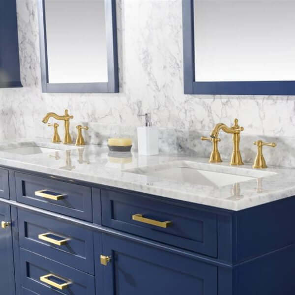 72" Blue Double Single Sink Vanity Cabinet With Carrara White Top - WLF2272-B