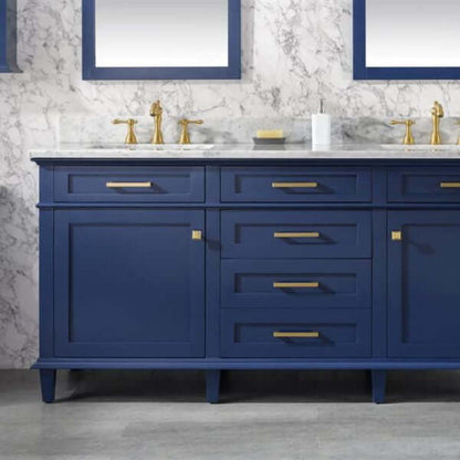 72" Blue Double Single Sink Vanity Cabinet With Carrara White Top - WLF2272-B