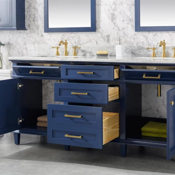 72" Blue Double Single Sink Vanity Cabinet With Carrara White Top - WLF2272-B