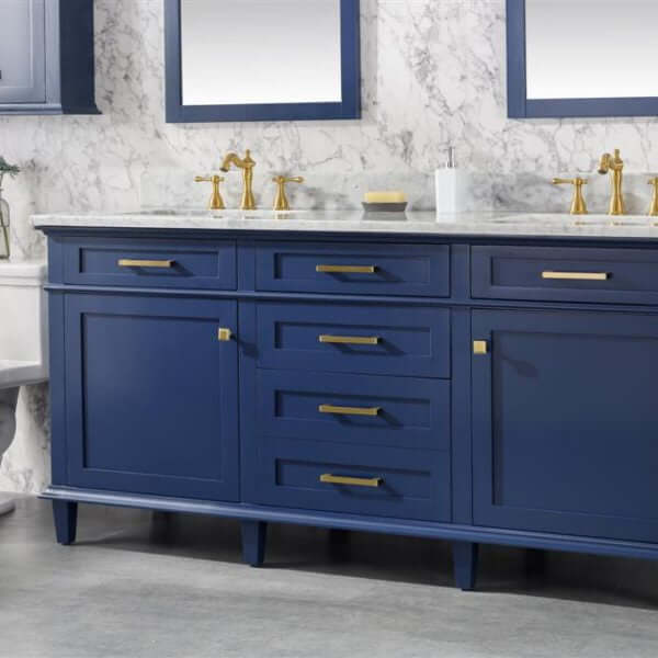 72" Blue Double Single Sink Vanity Cabinet With Carrara White Top - WLF2272-B