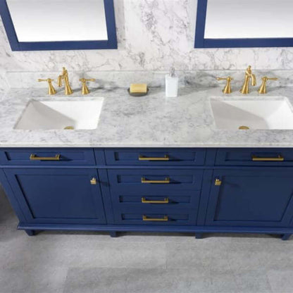 72" Blue Double Single Sink Vanity Cabinet With Carrara White Top - WLF2272-B