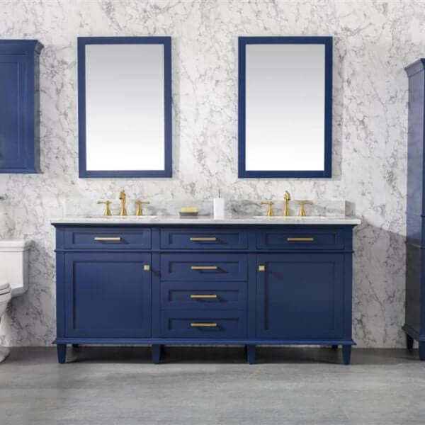 72" Blue Double Single Sink Vanity Cabinet With Carrara White Top - WLF2272-B