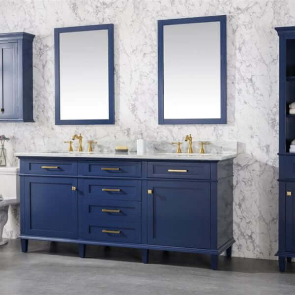 72" Blue Double Single Sink Vanity Cabinet With Carrara White Top - WLF2272-B